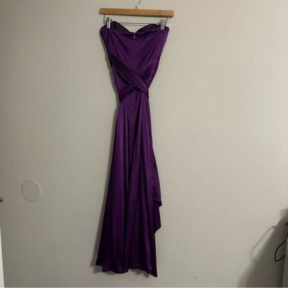 David Meister Purple Satin Strapless Cocktail Midi Dresss Size 4 - Picture 4 of 13